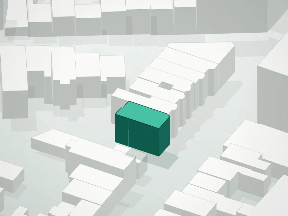 3D massing drawing of 21 North Henry Street Condominium and neighboring buildings