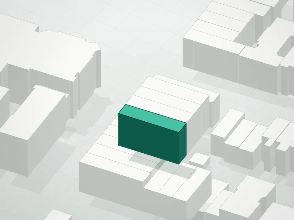3D massing drawing of Nostrand Avenue Condominium and neighboring buildings