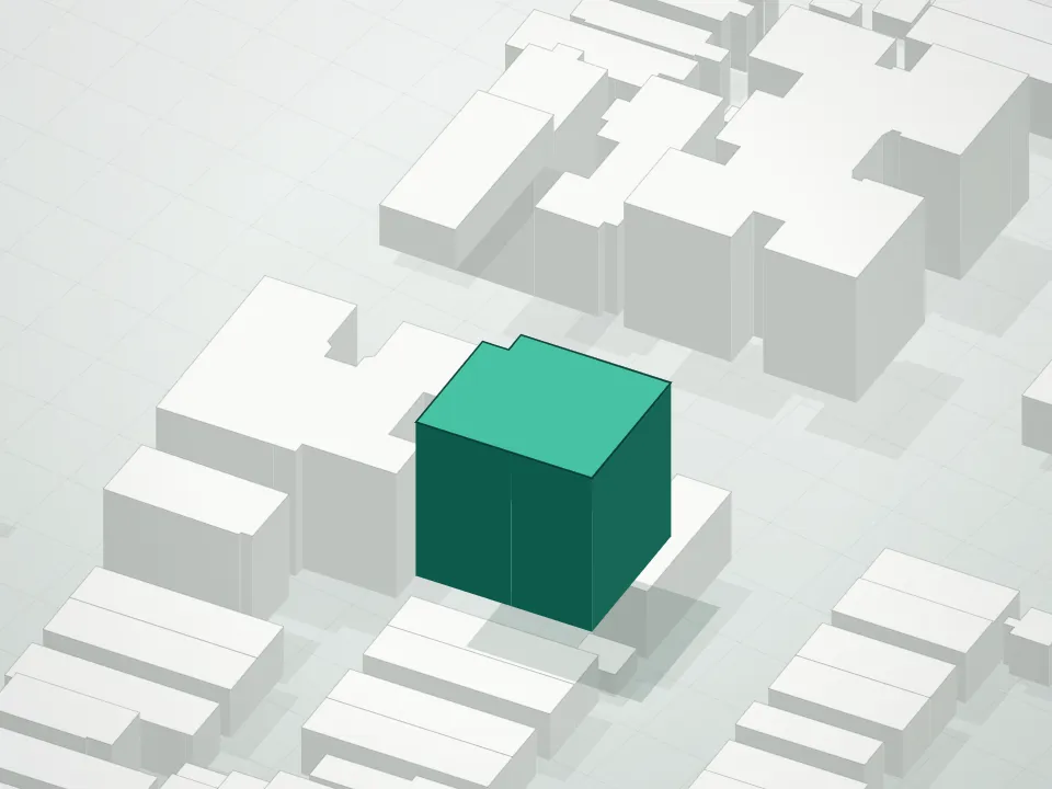 3D massing drawing of 168 Avenue P Condominium and neighboring buildings