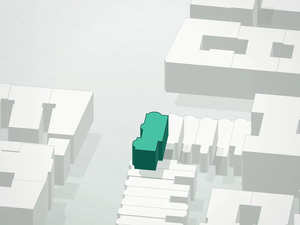 3D massing drawing of 68 Woodruff Avenue Condominium and neighboring buildings