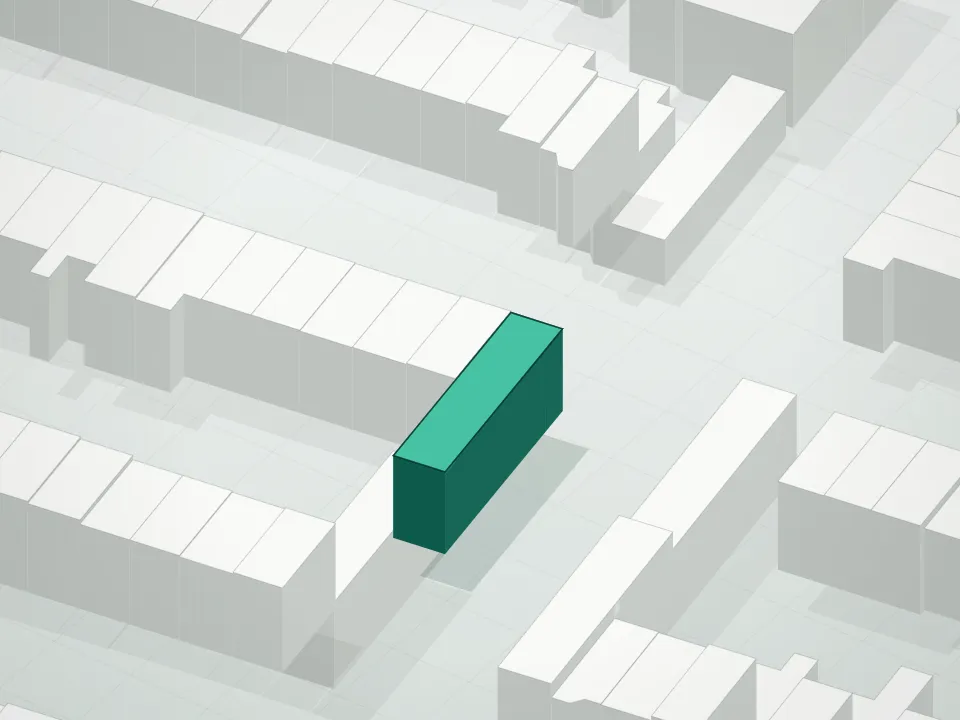 3D massing drawing of 320 Macon Condominium and neighboring buildings