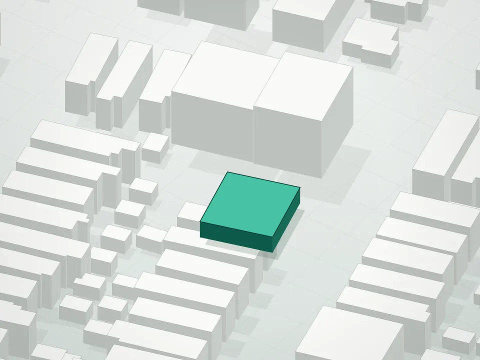 3D massing drawing of 3016 Brighton 5th Street Condominium and neighboring buildings
