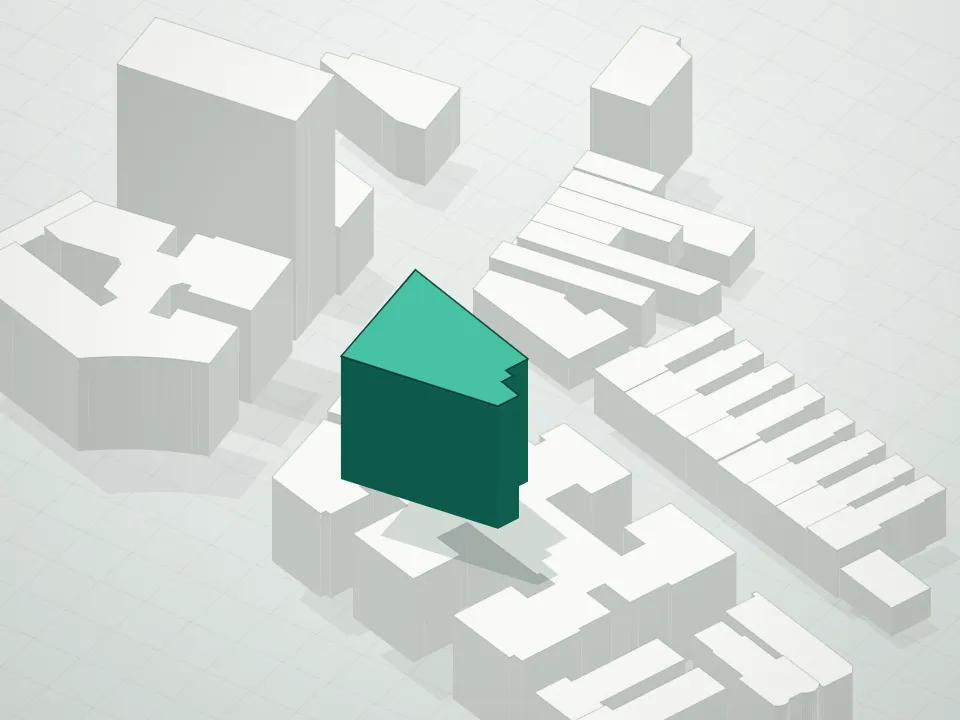 3D massing drawing of 805 Washington Avenue Condominium and neighboring buildings