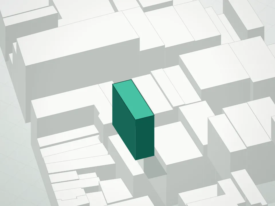3D massing drawing of 10 Greene Street Condominium and neighboring buildings