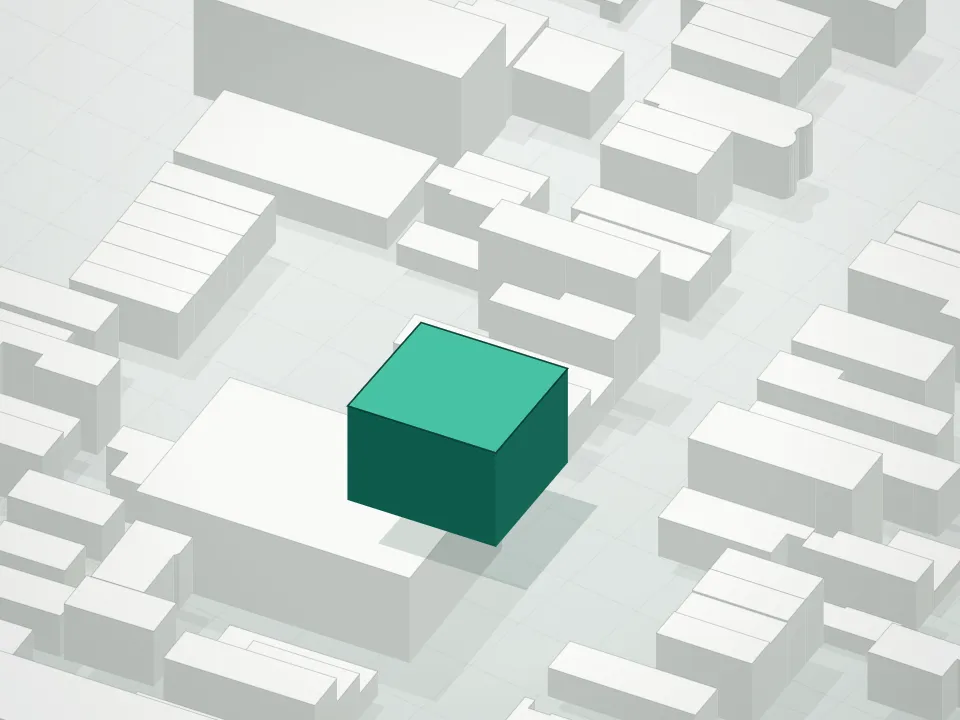 3D massing drawing of 888 Coney Island Condominium and neighboring buildings
