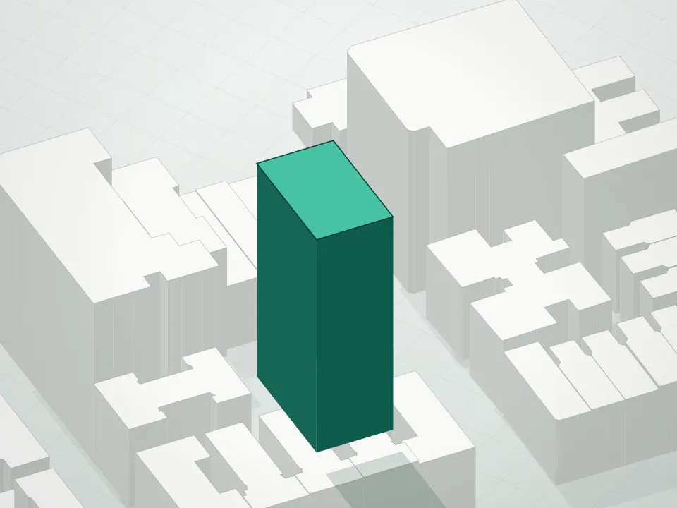 3D massing drawing of Dahlia Condominium and neighboring buildings
