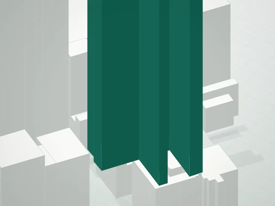 3D massing drawing of Madison House Condominium and neighboring buildings