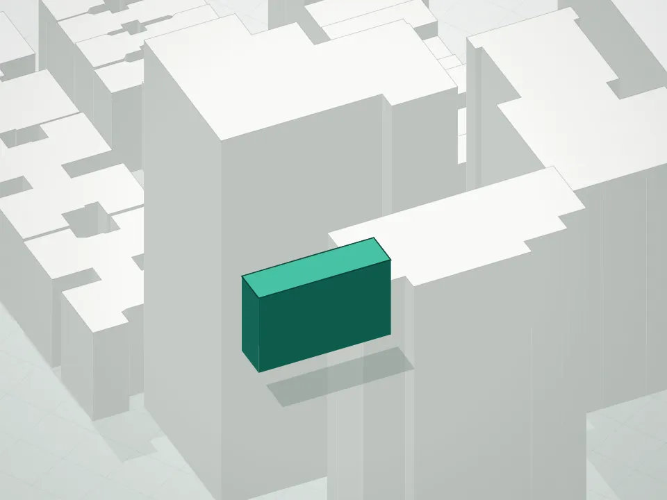 3D massing drawing of 350 East 81st Street Condominium and neighboring buildings