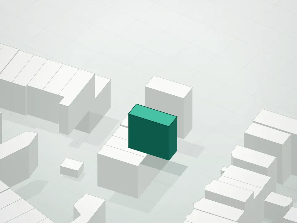3D massing drawing of Spencer and neighboring buildings