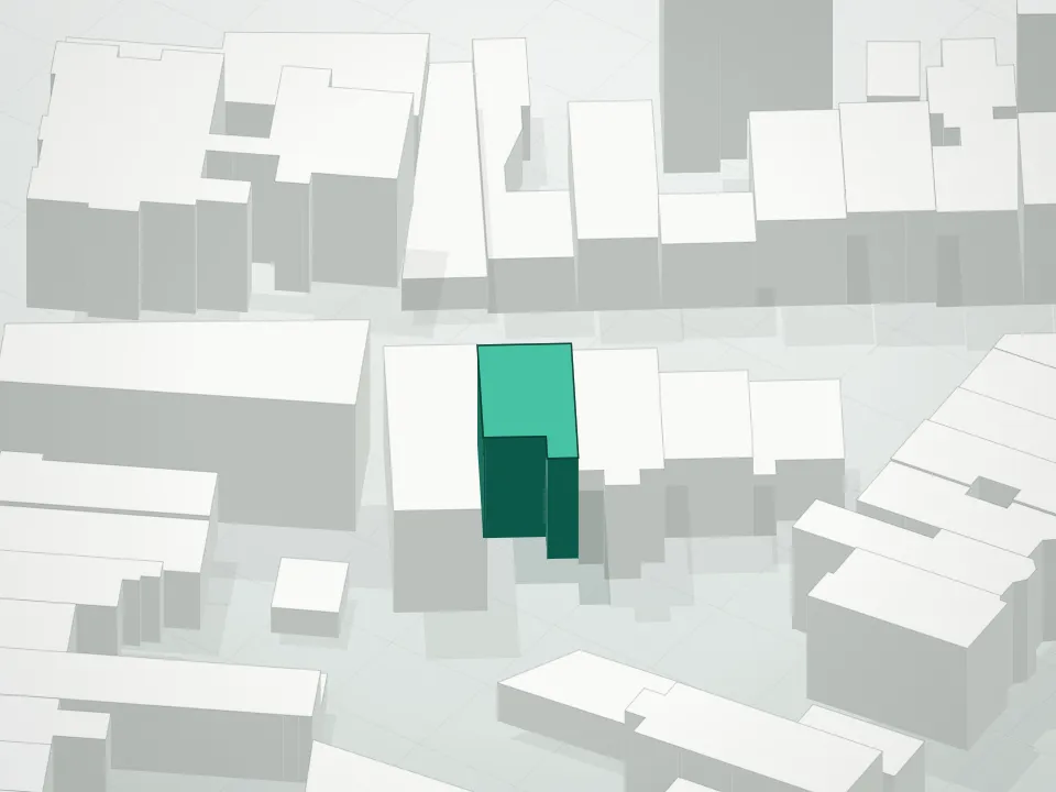 3D massing drawing of Herbert Street Villas and neighboring buildings