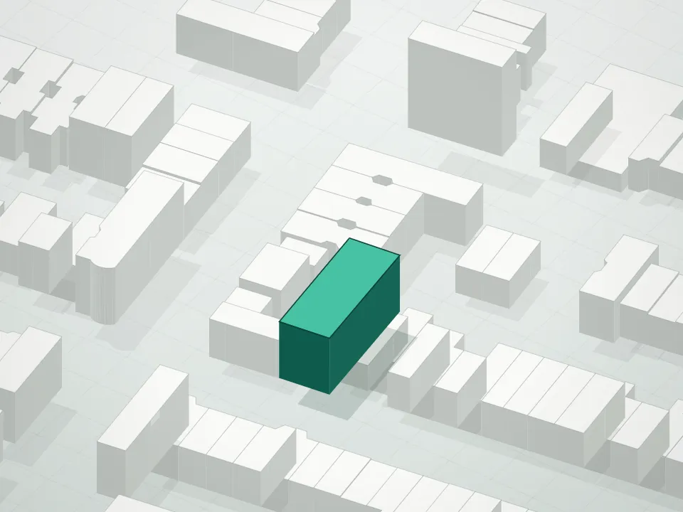 3D massing drawing of 459 Quincy Street Condominium and neighboring buildings