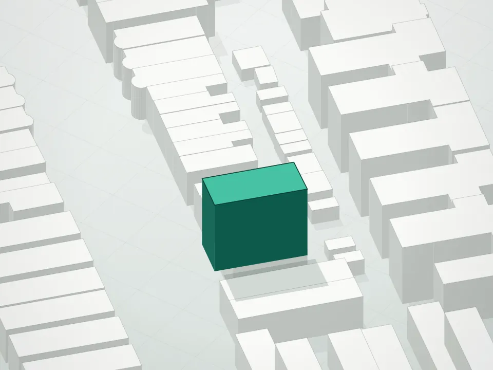 3D massing drawing of 861 Sun Condominium and neighboring buildings