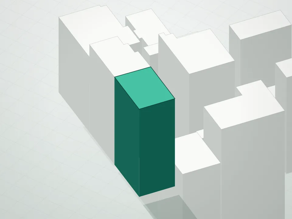 3D massing drawing of 215 West 28th Street Condominium and neighboring buildings