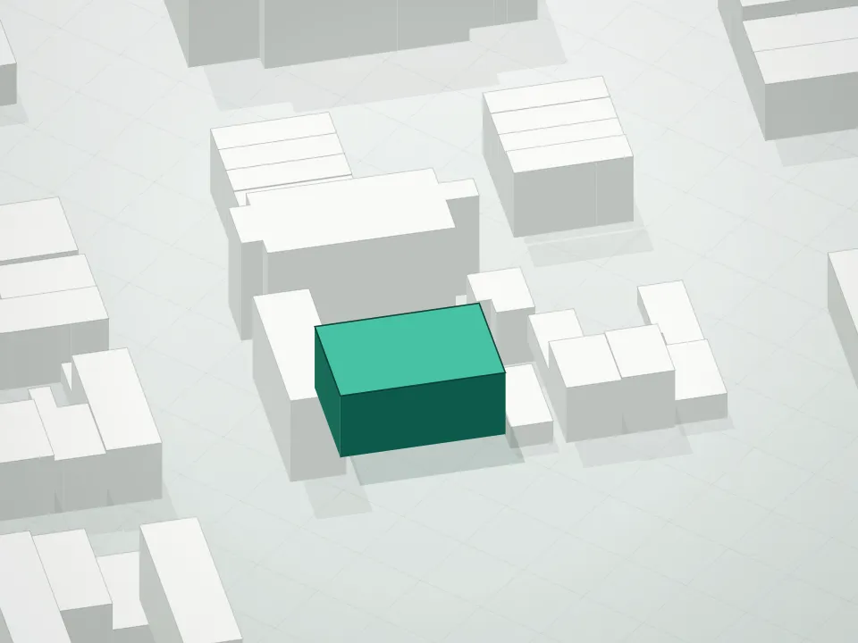3D massing drawing of Van Brunt Condominium and neighboring buildings