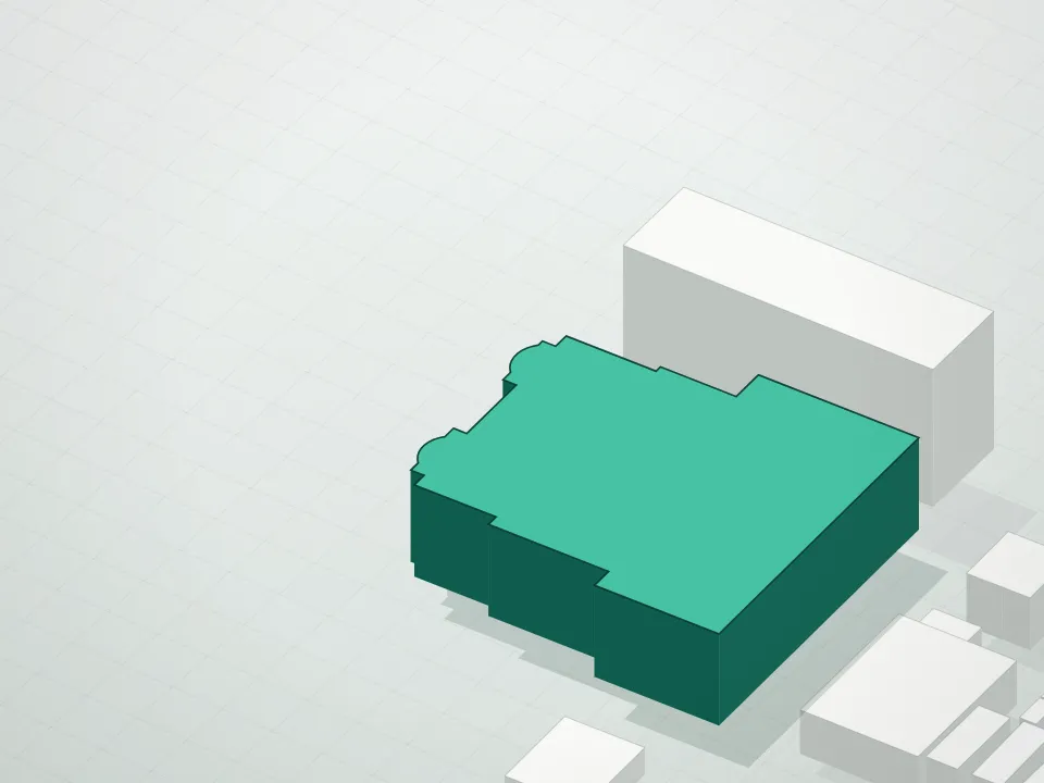 3D massing drawing of Allura Waterfront Condominium and neighboring buildings