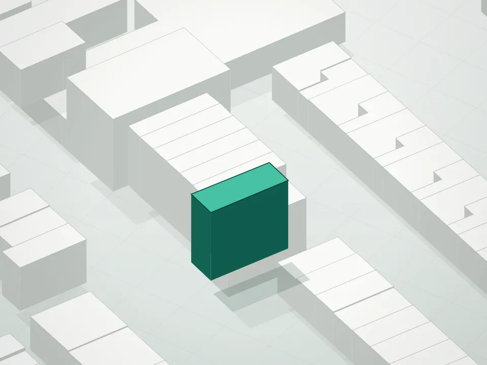 3D massing drawing of 37 Carroll Street Condominium and neighboring buildings