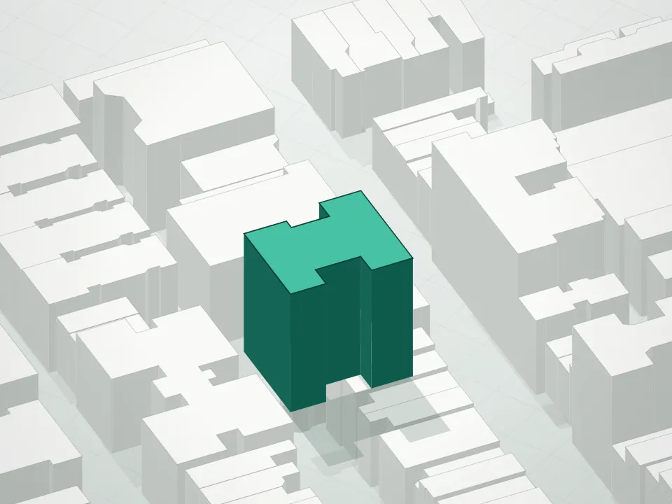 3D massing drawing of 150 West 82nd Street Condominium and neighboring buildings
