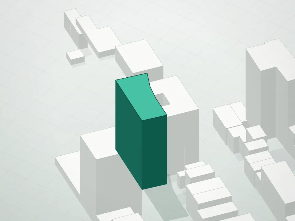 3D massing drawing of Six Garfield Condominium and neighboring buildings