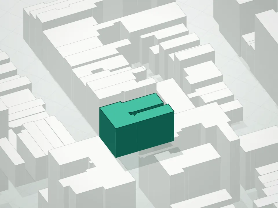 3D massing drawing of 133 East 73rd Street Condominium and neighboring buildings