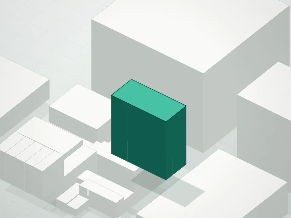 3D massing drawing of 168 Plymouth Street Condominium and neighboring buildings