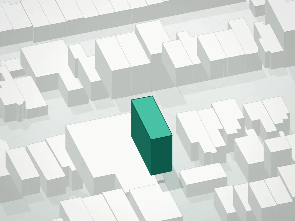 3D massing drawing of 64 Stanhope Street Condominium and neighboring buildings