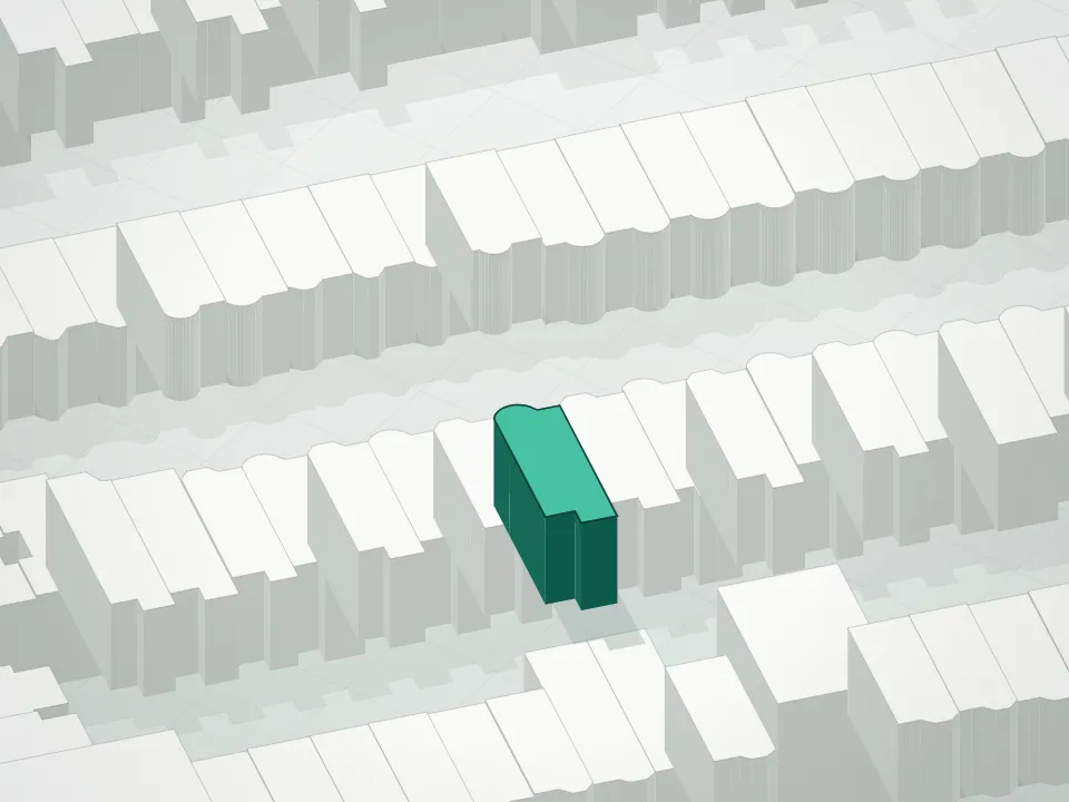 3D massing drawing of 1264 Hancock Street Condominium and neighboring buildings