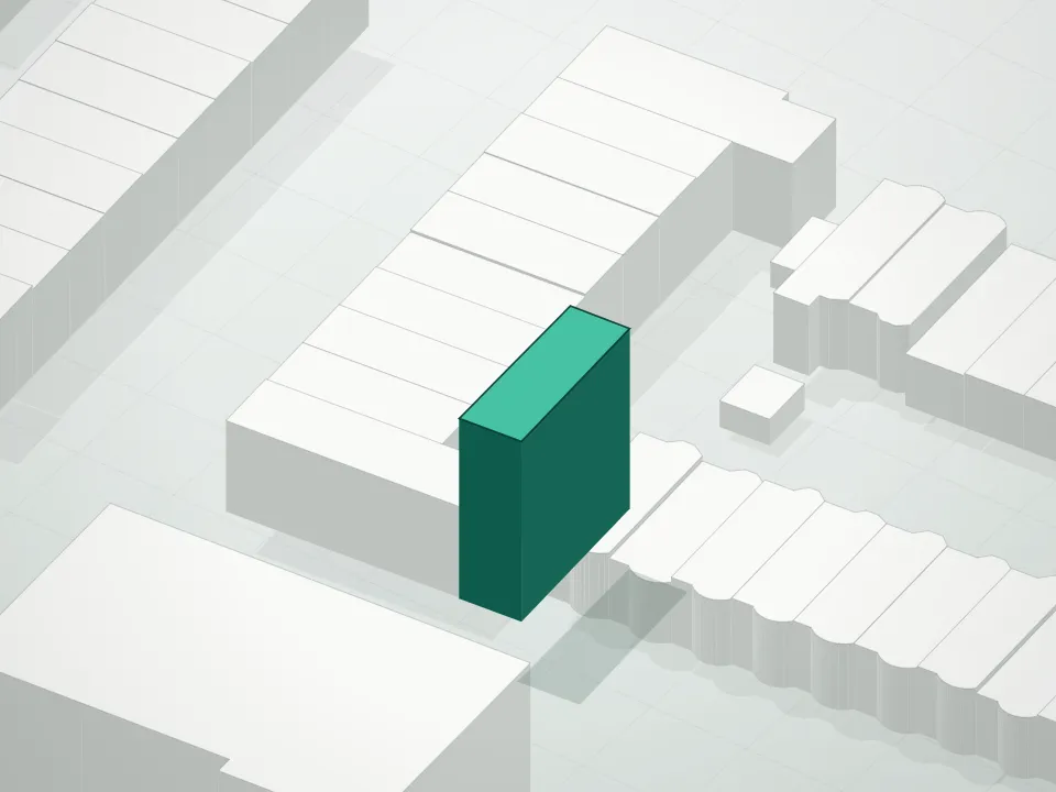 3D massing drawing of 371 Lincoln Road Condominium and neighboring buildings