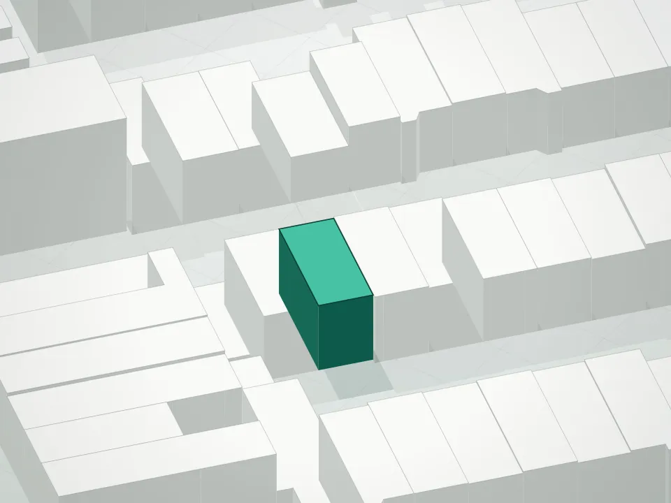 3D massing drawing of 1484 Dekalb Avenue Condominium and neighboring buildings