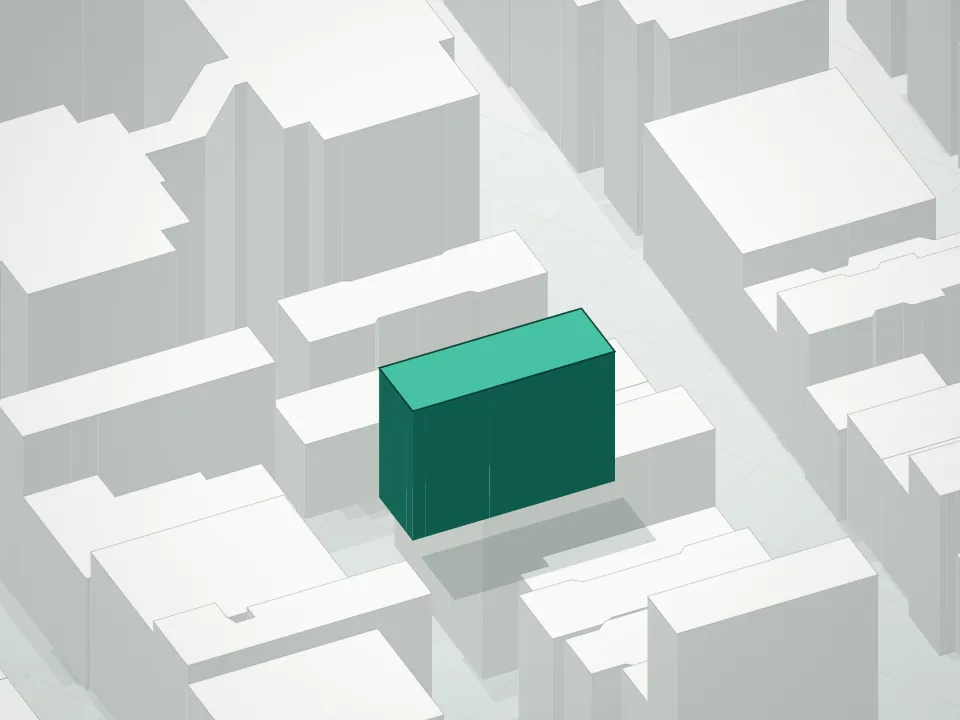 3D massing drawing of 222 East 81st Street Condominium and neighboring buildings