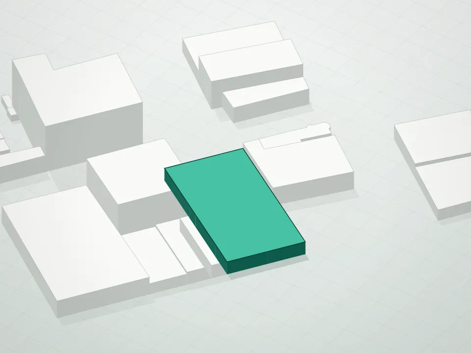 3D massing drawing of 37-14 34th Street Condominium and neighboring buildings