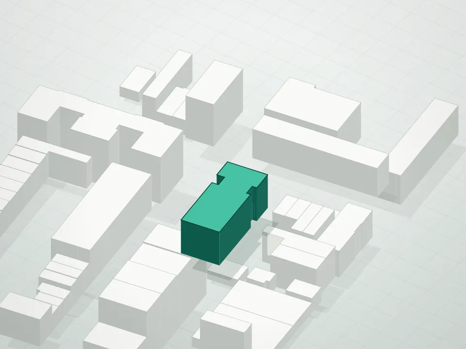 3D massing drawing of Spencer Street Condominium and neighboring buildings