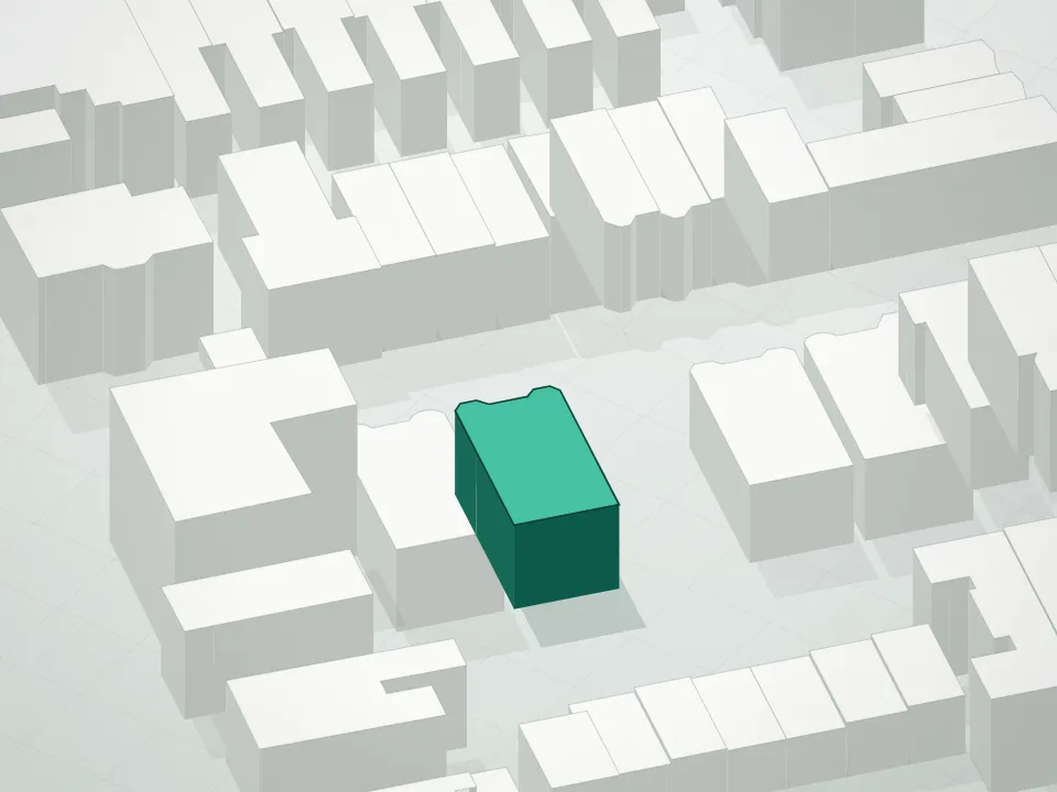 3D massing drawing of 68 Grove Street Condominium and neighboring buildings