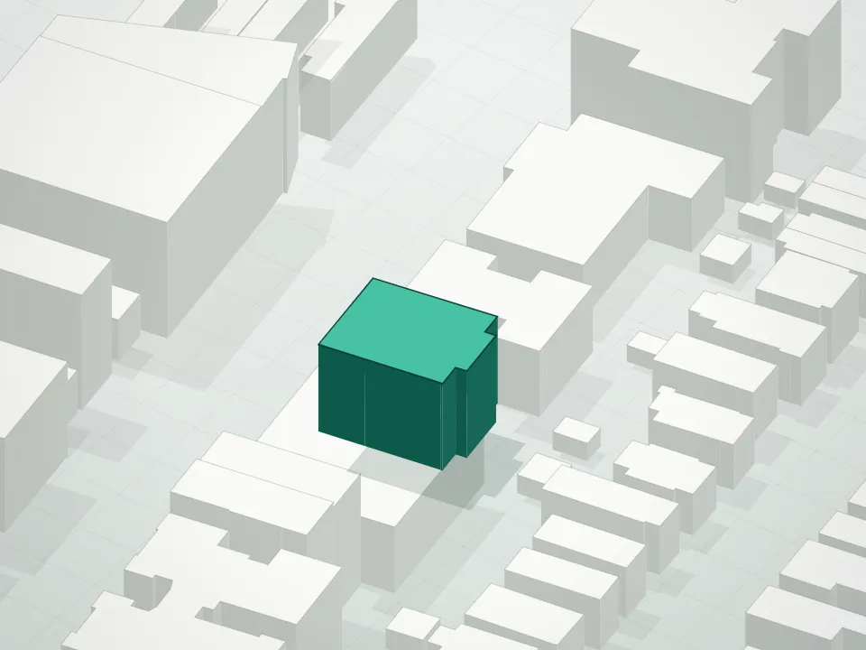 3D massing drawing of 2131 Ocean Avenue Condominium and neighboring buildings