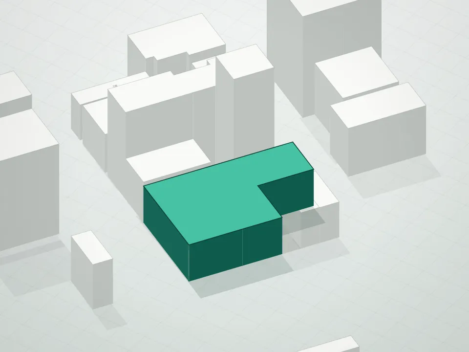 3D massing drawing of 719 6th Avenue Condominium and neighboring buildings