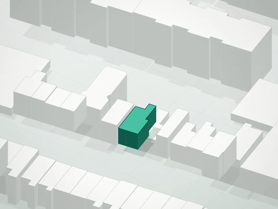 3D massing drawing of 479 Monroe Street Condominium and neighboring buildings