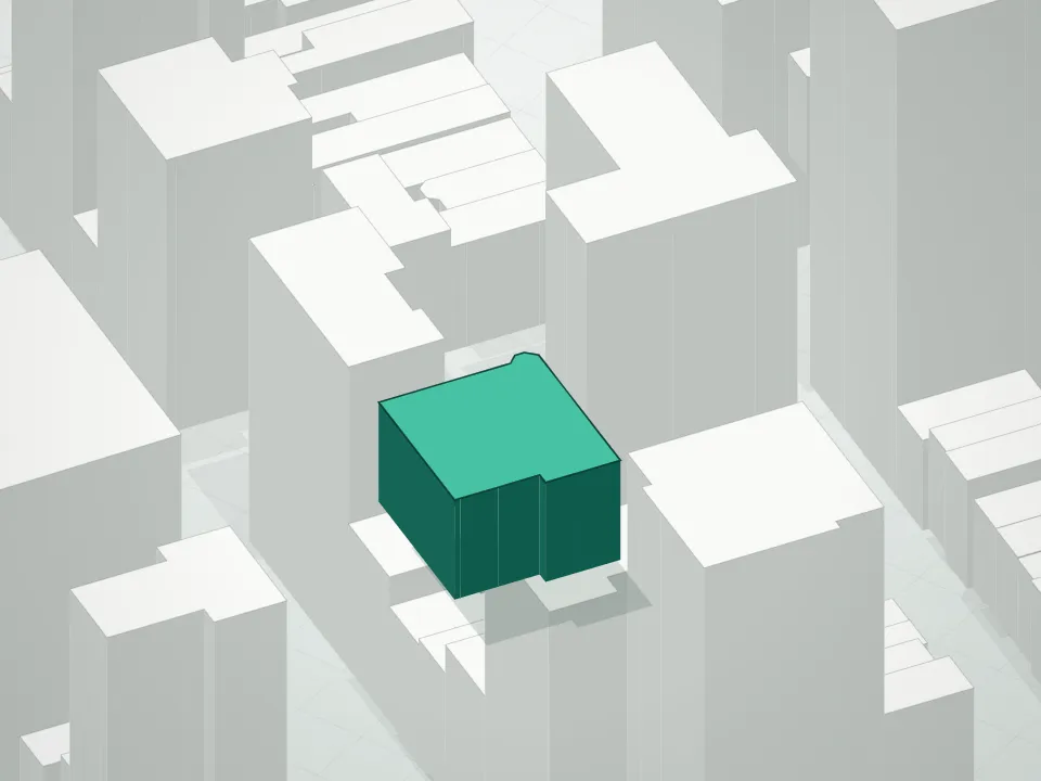 3D massing drawing of 1045 Madison Condominium and neighboring buildings