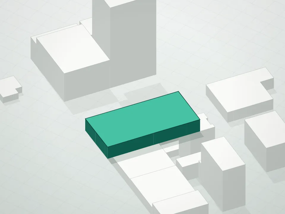 3D massing drawing of West Condominium and neighboring buildings