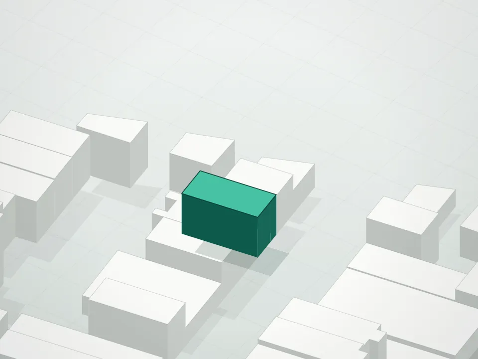 3D massing drawing of 66 Steuben Street Condominium and neighboring buildings
