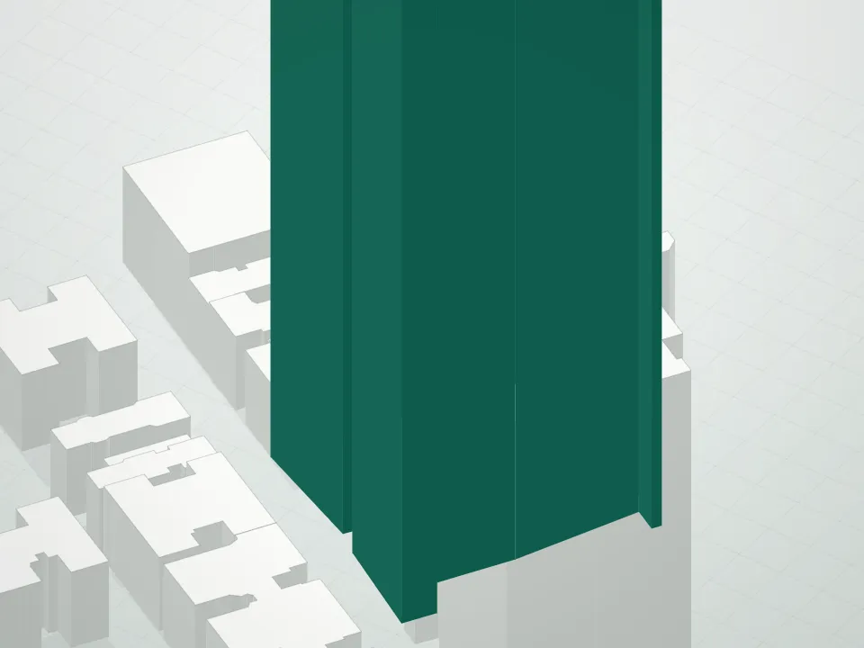 3D massing drawing of 50 West 66th Street Condominium and neighboring buildings