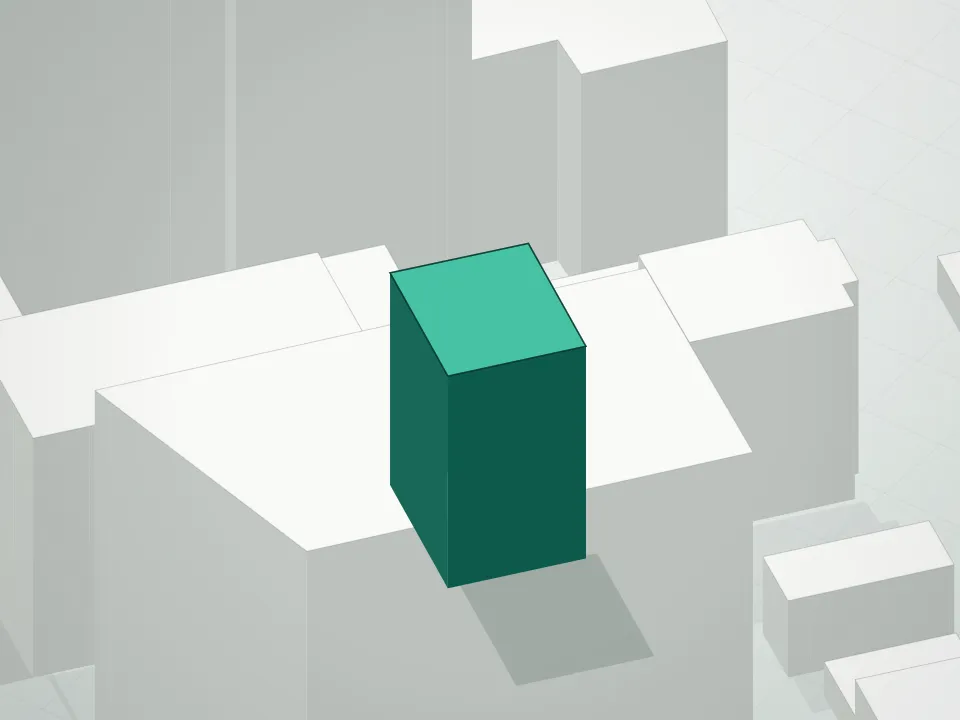 3D massing drawing of Lic Manor Condominium and neighboring buildings