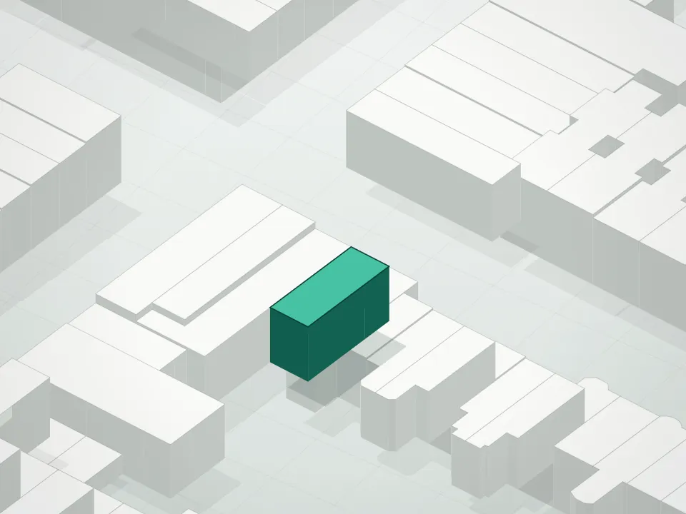 3D massing drawing of 852 St. Johns Place Condominium and neighboring buildings
