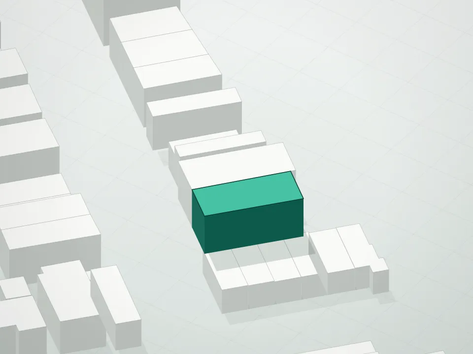 3D massing drawing of 2073 57th Street Condominium and neighboring buildings
