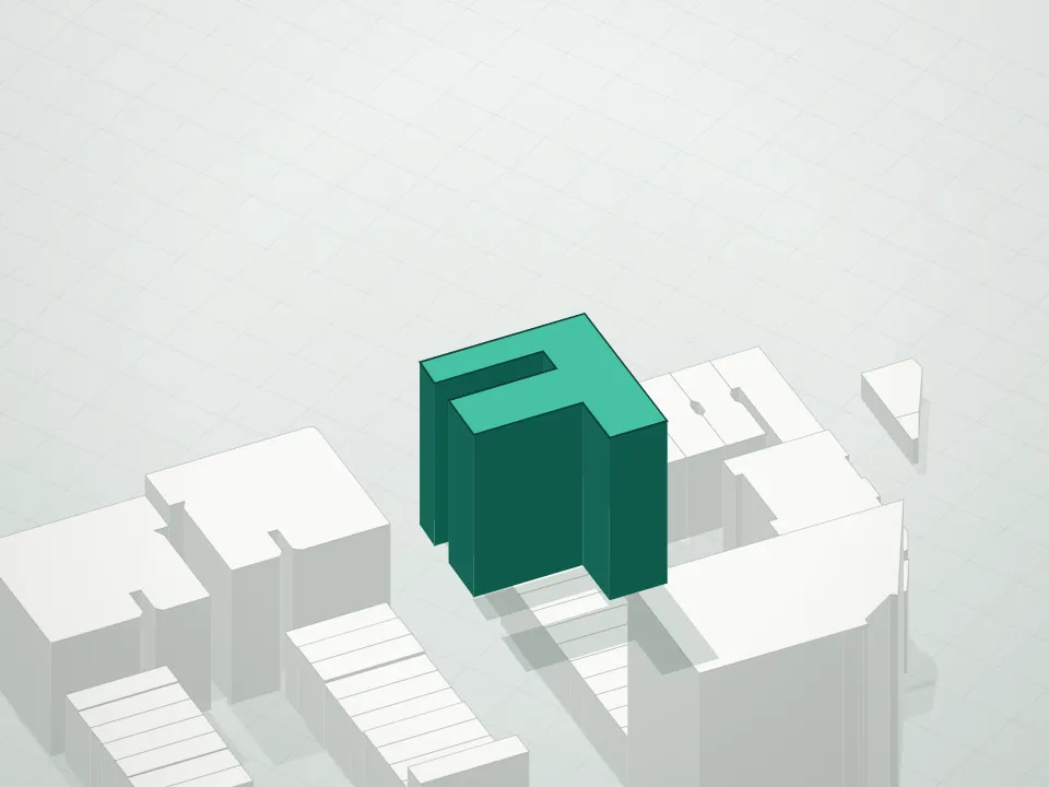 3D massing drawing of 99 Morningside and neighboring buildings