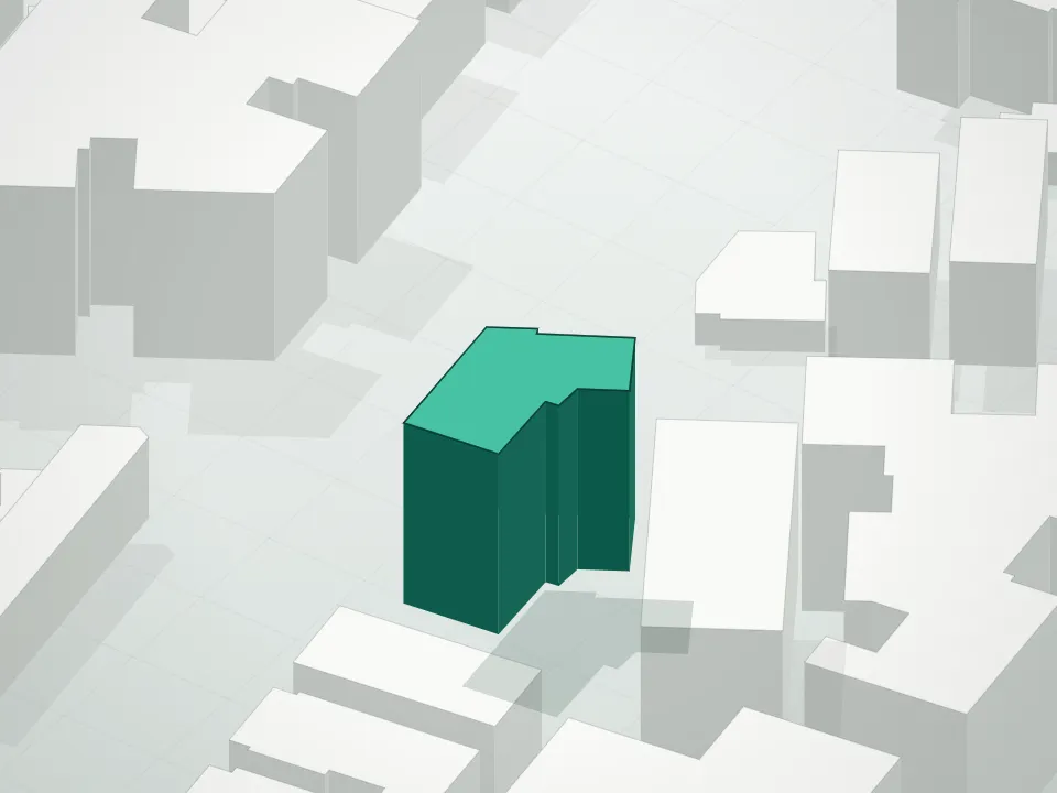 3D massing drawing of 1702 Newkirk Avenue Condominium and neighboring buildings