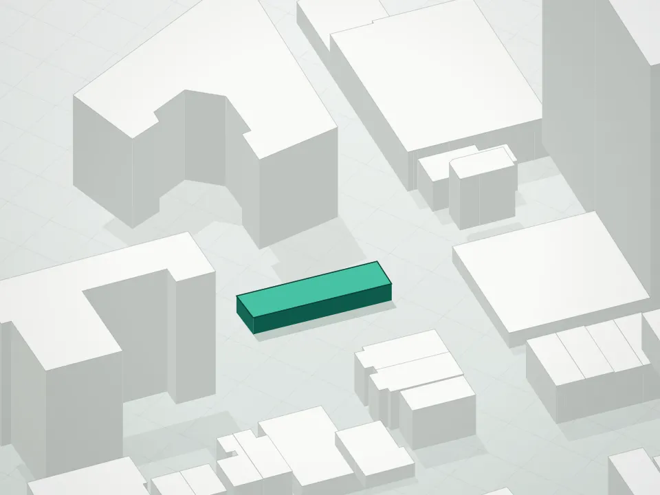 3D massing drawing of Gbt 31 Drive Condominium and neighboring buildings
