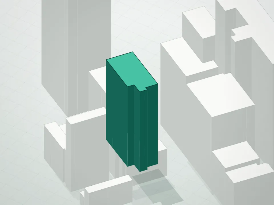 3D massing drawing of 685 Fifth Avenue Condominium and neighboring buildings