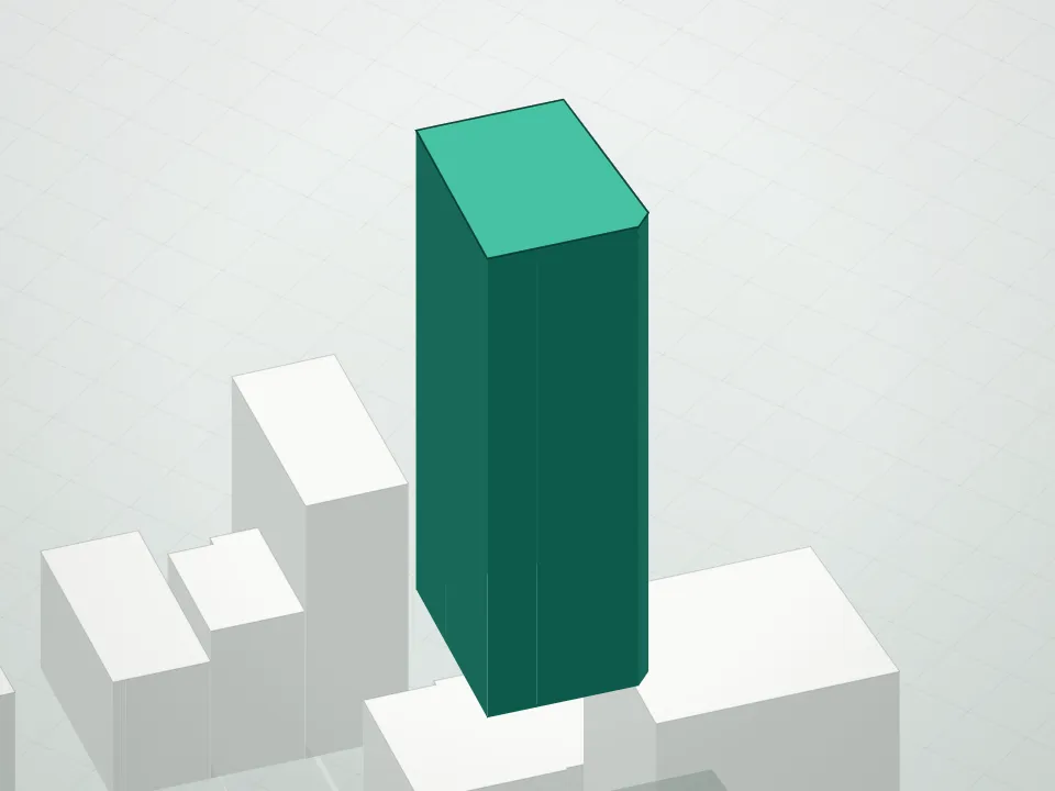 3D massing drawing of 24-16 Queens Plaza South Condominium and neighboring buildings