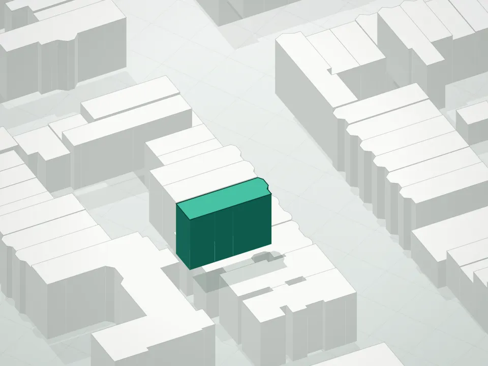 3D massing drawing of 766 Union Street Condominium and neighboring buildings