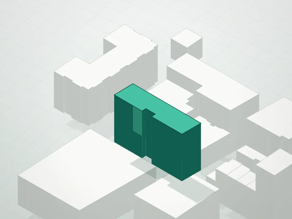 3D massing drawing of 601 Washington Condominium and neighboring buildings