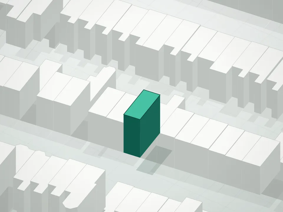 3D massing drawing of 193 Hancock Street Condominium and neighboring buildings